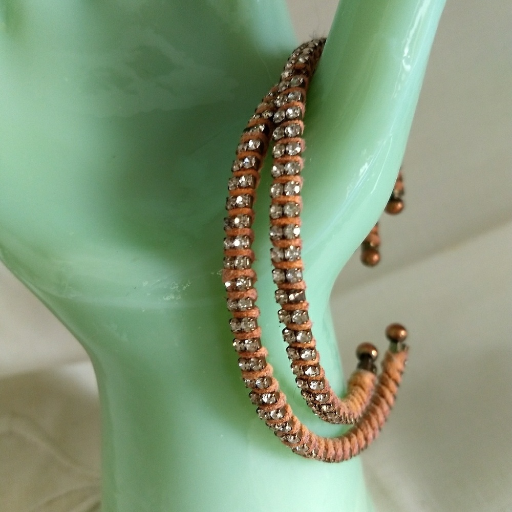 Leather and rhinestone cuff bracelet set